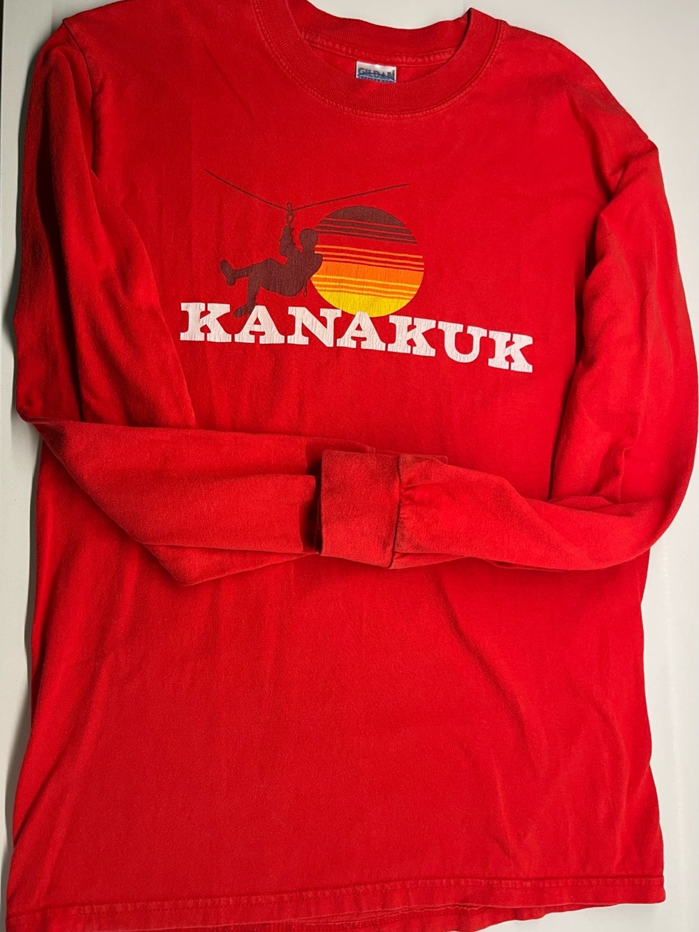 Gildan Red Tee with Sunset Zipline Graphic